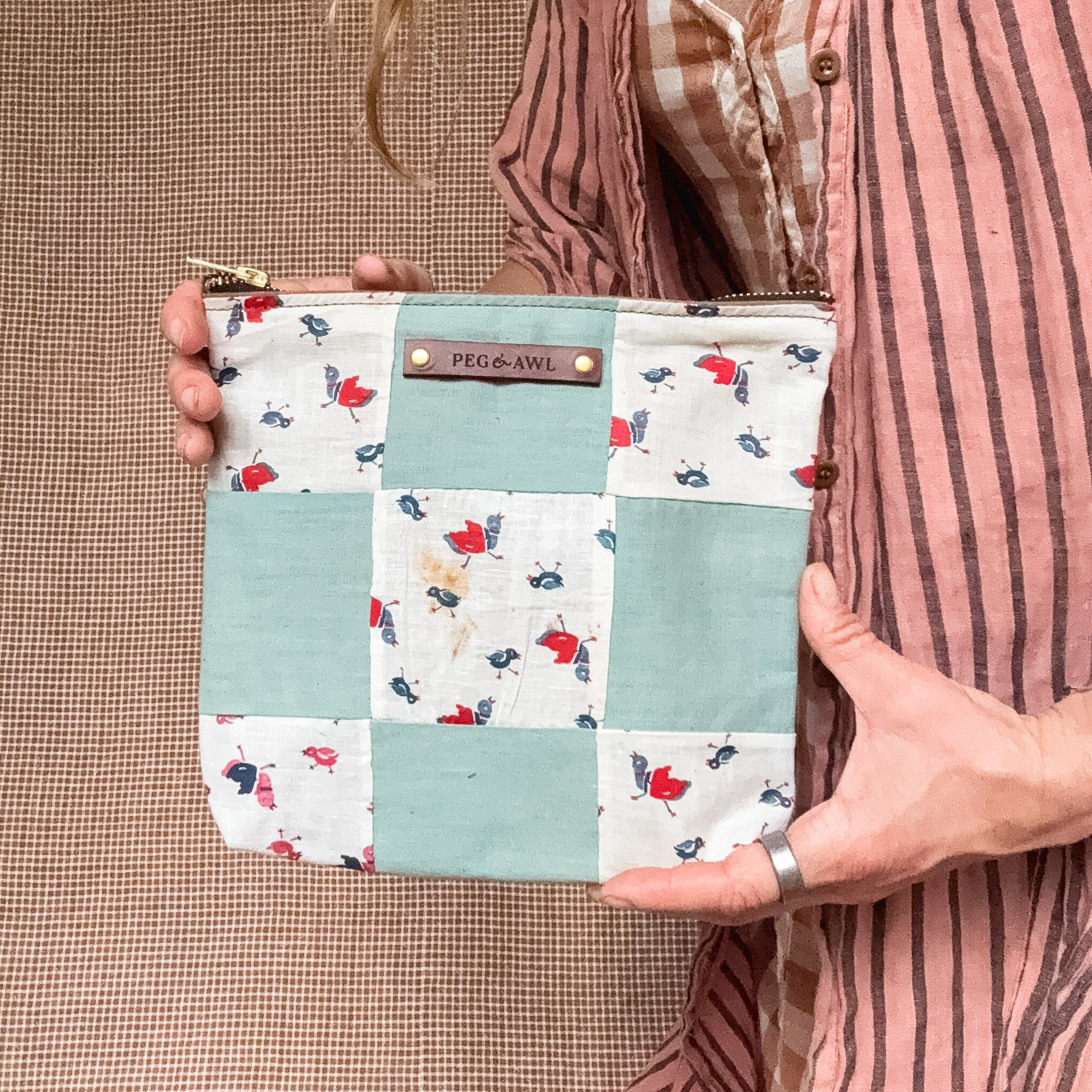 Custom Pouch with Early 1900s Quilt Block: Dorothy