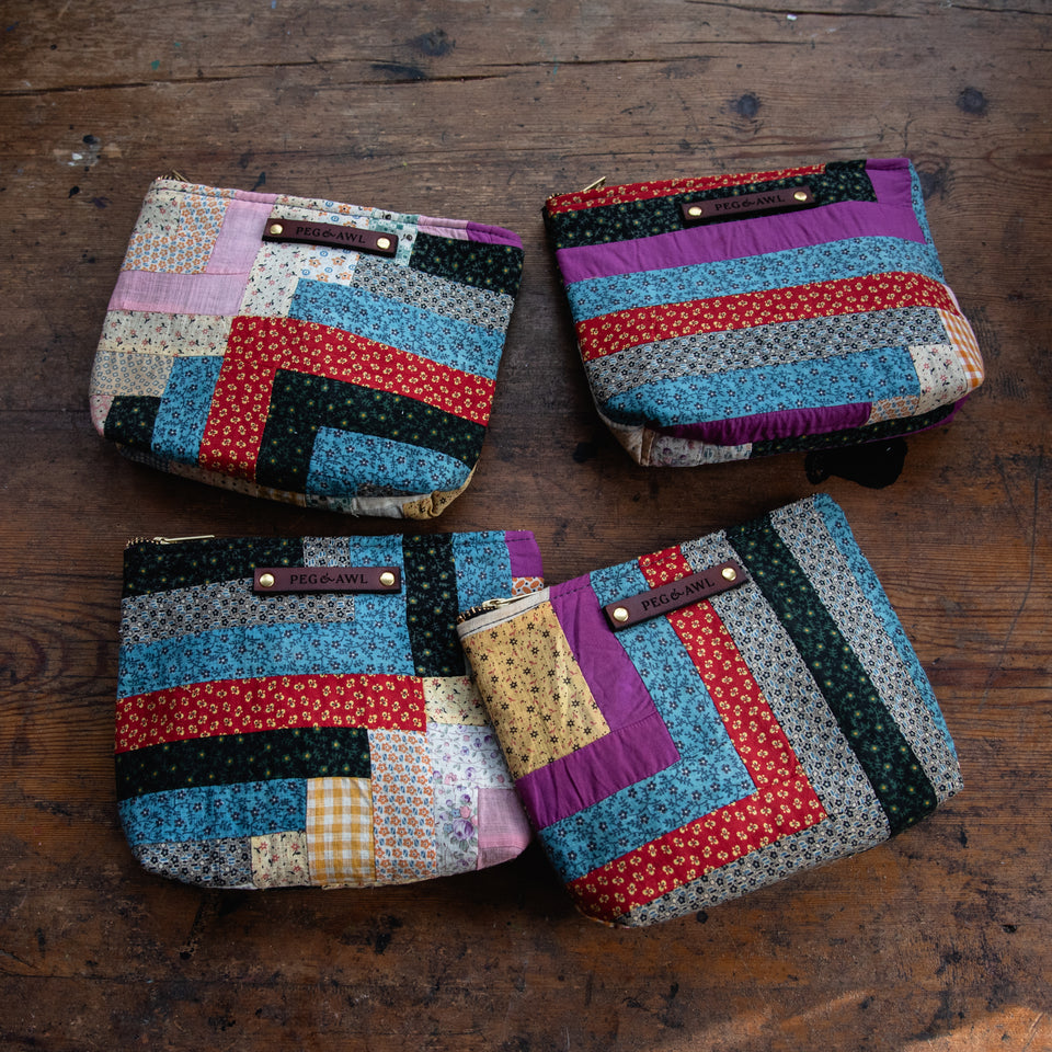 Keeper Pouch with 1900s Log Cabin Patchwork Quilt: Ameliana