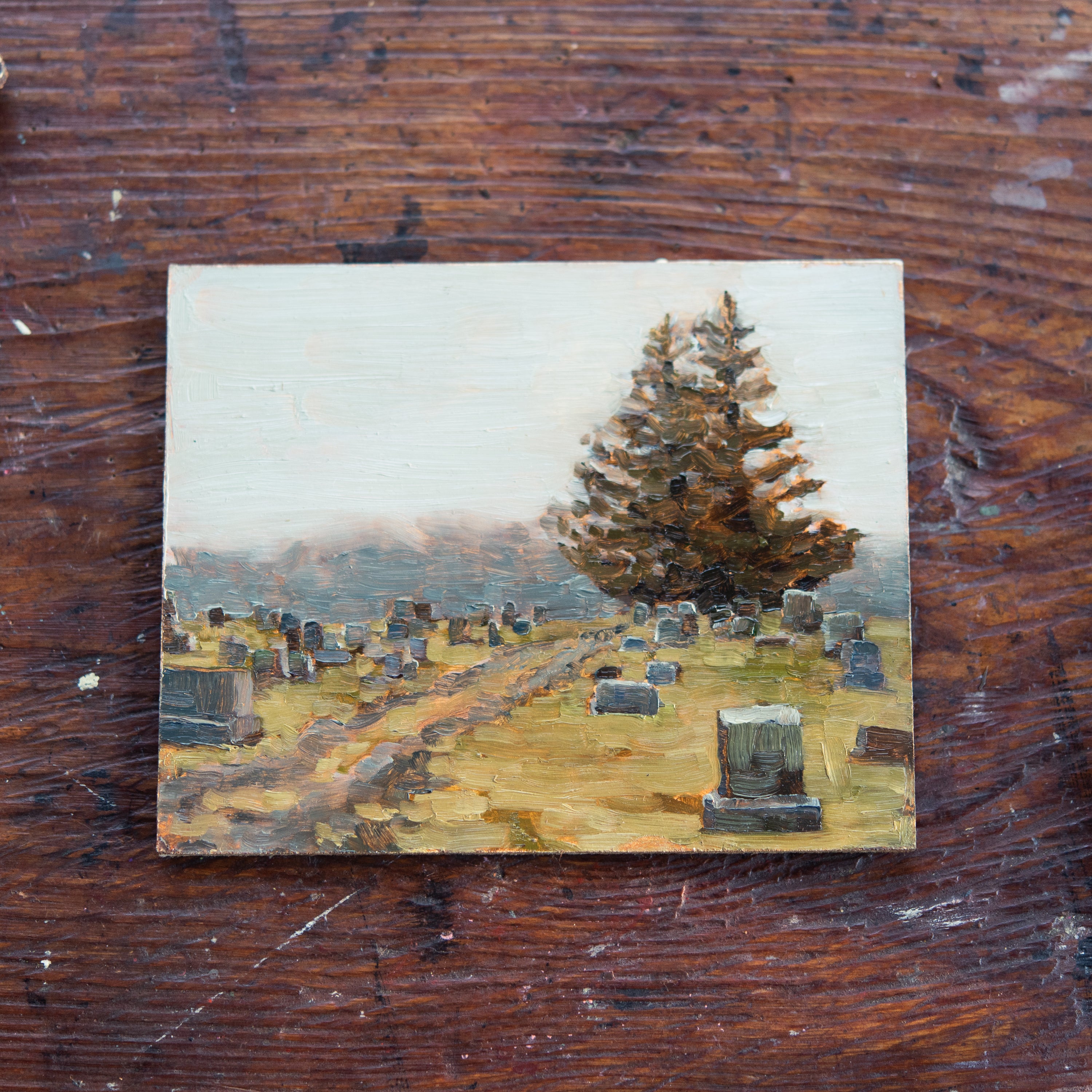 Original Plein Air Painting by Walter Kent: Grove Methodist Cemetery, 2020