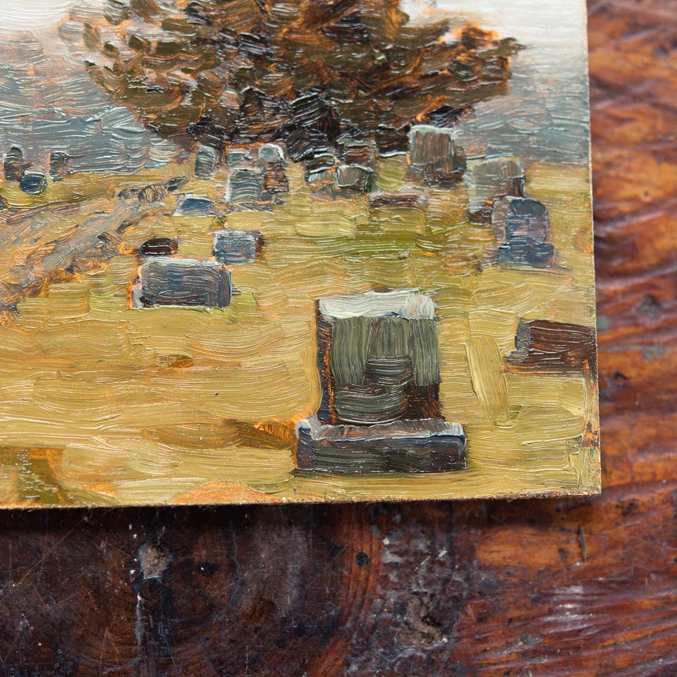 Original Plein Air Painting by Walter Kent: Grove Methodist Cemetery, 2020