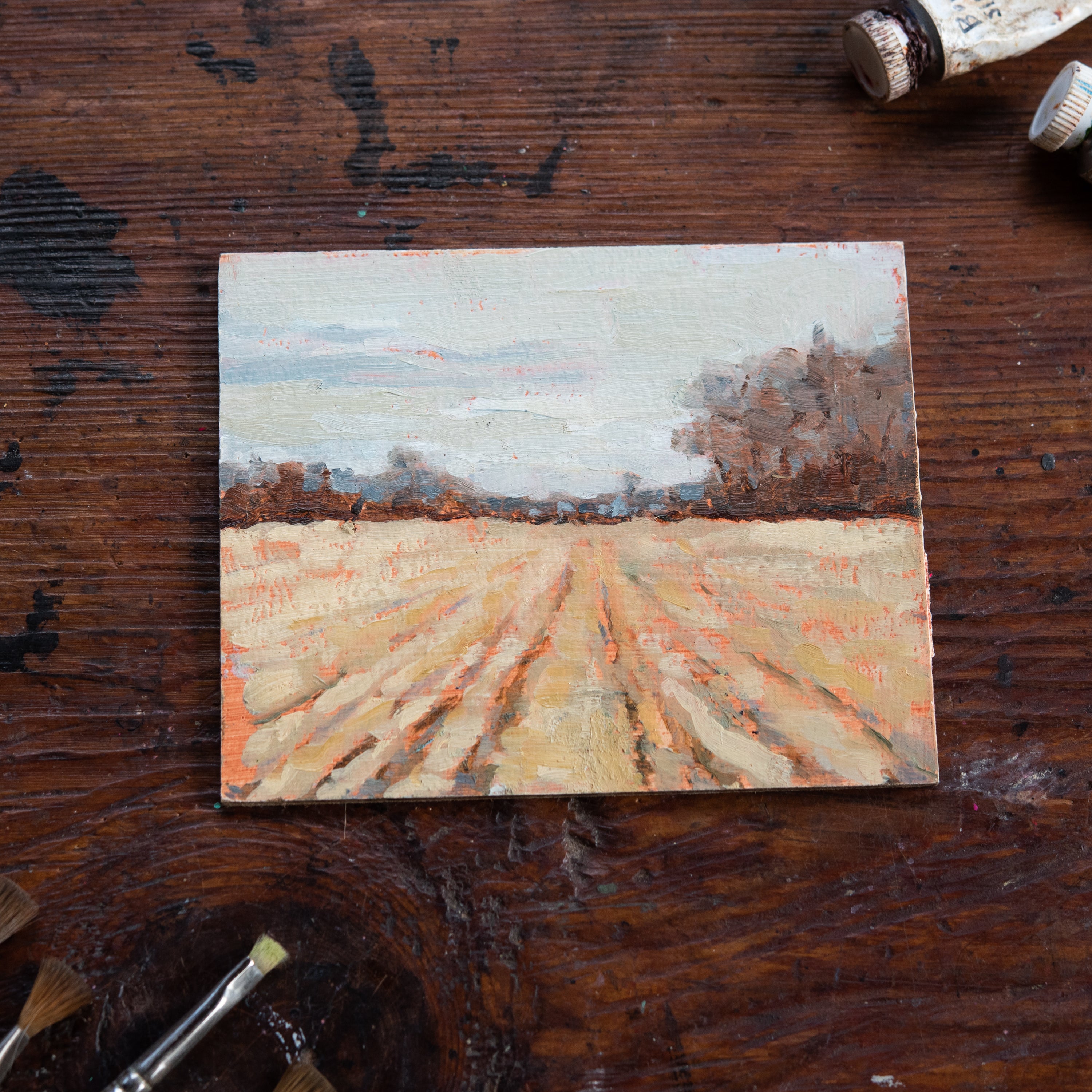 Original Plein Air Painting by Walter Kent: Petrified Wood Cornfield, 2019