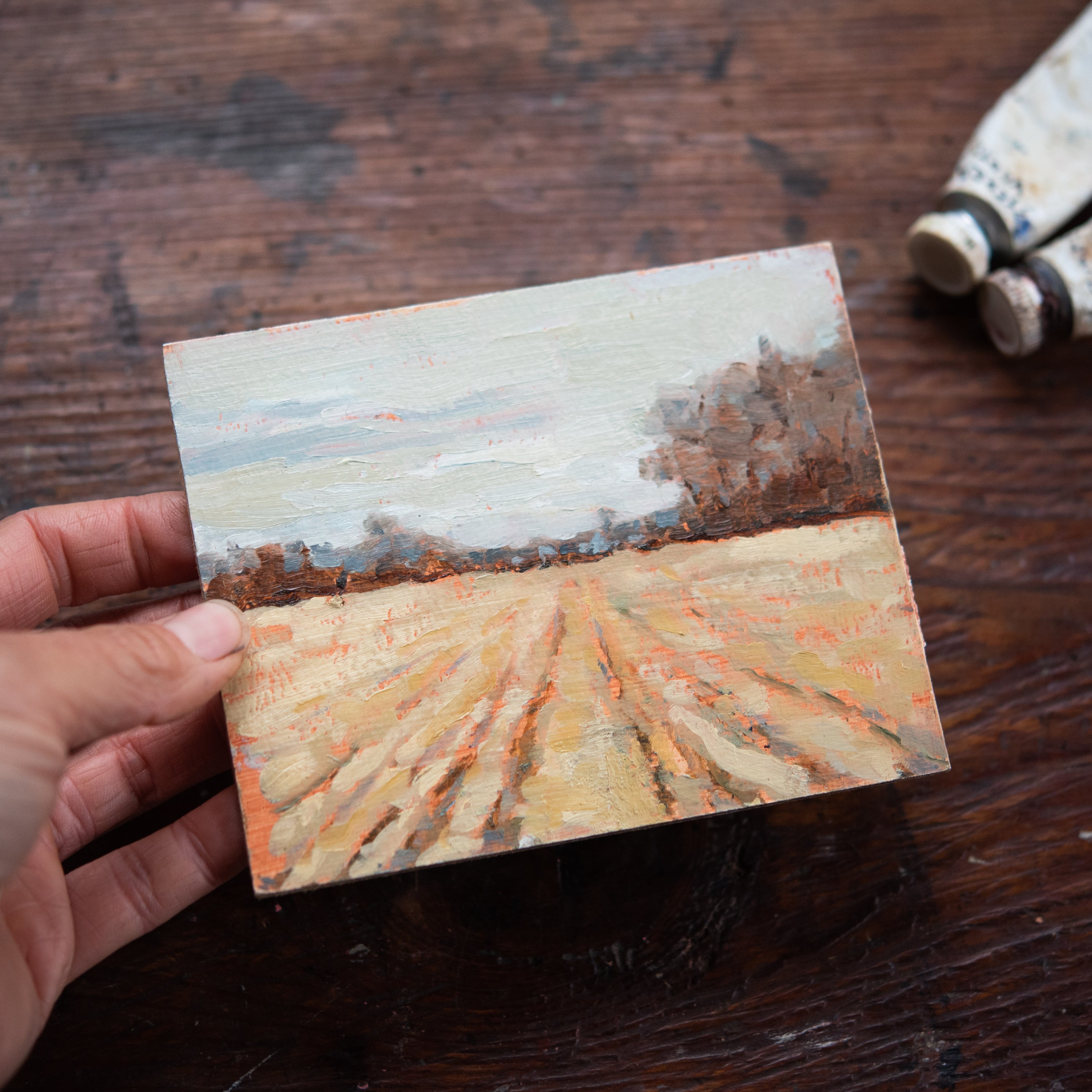 Original Plein Air Painting by Walter Kent: Petrified Wood Cornfield, 2019