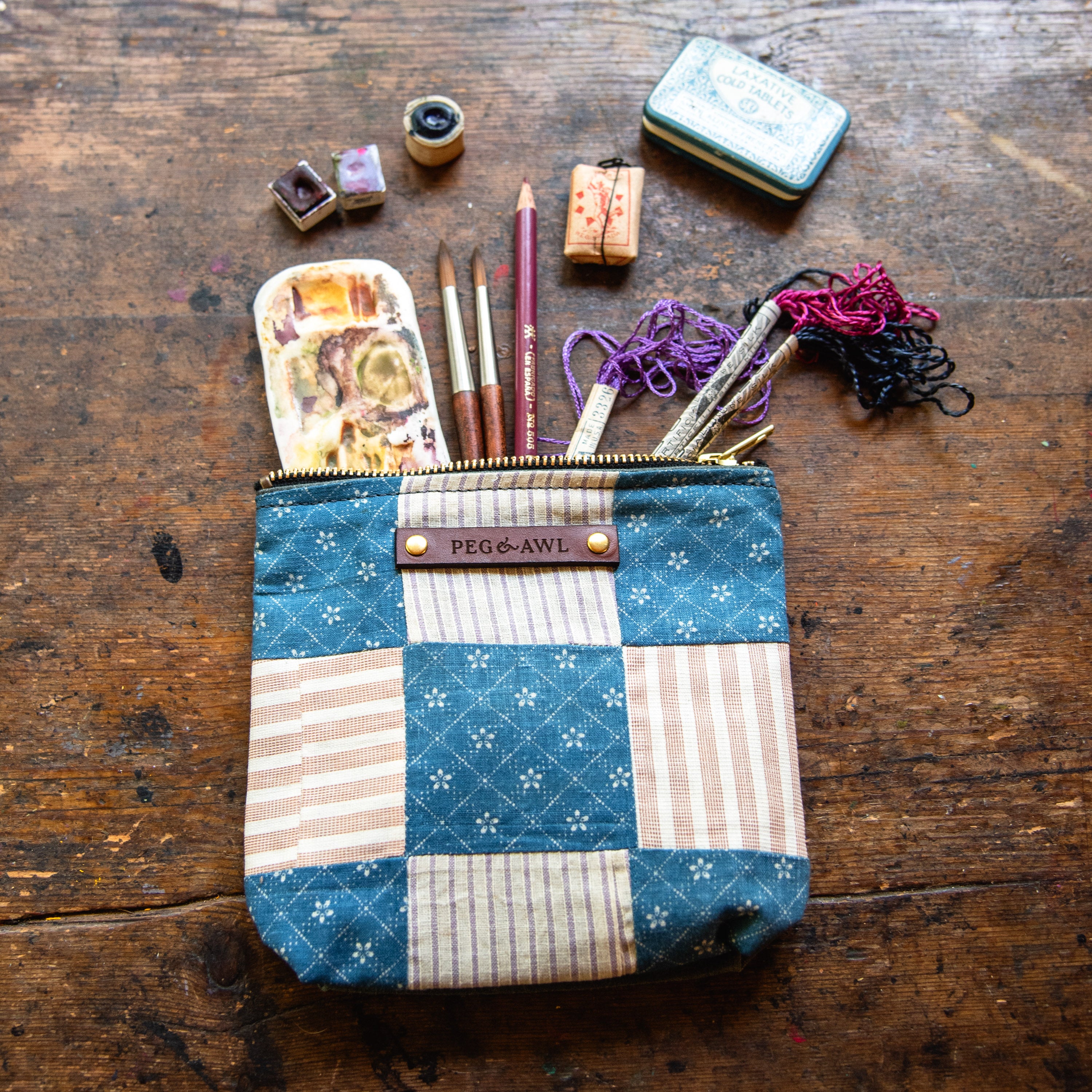 Custom Pouch with Early 1900s Quilt Block: Adelina