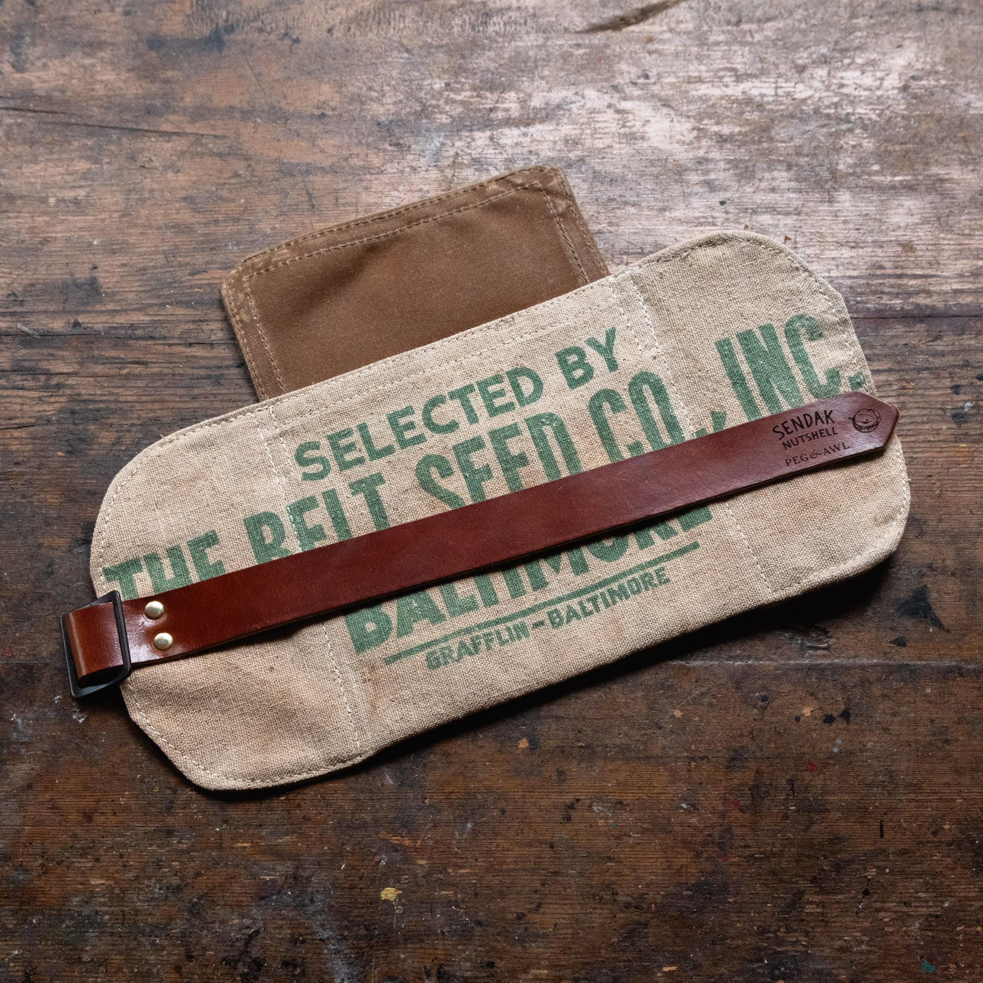 Sendak Nutshell with 1940s Bushel Cloth Seed Sack: Belt Seed Co.