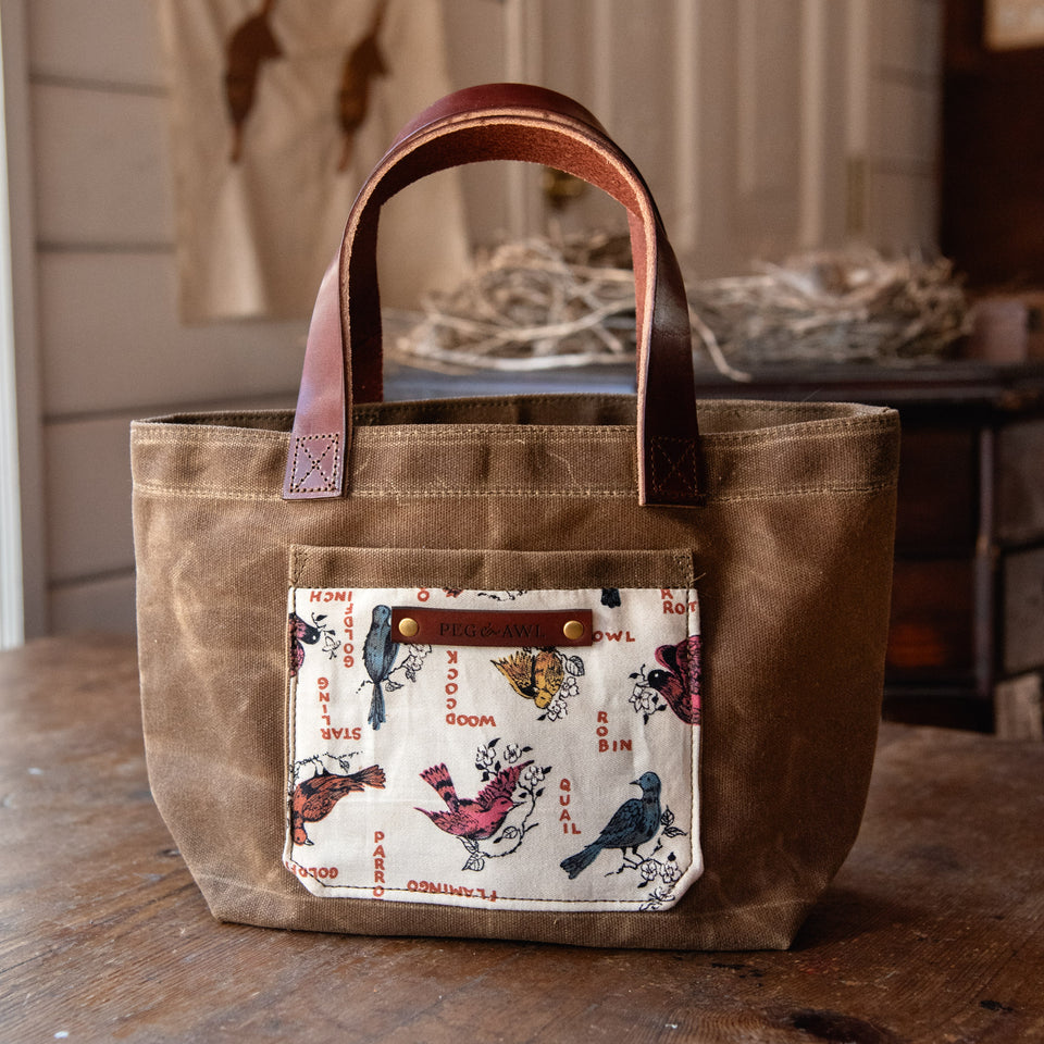 Pipit Tote with Vintage Feedsack: Birds