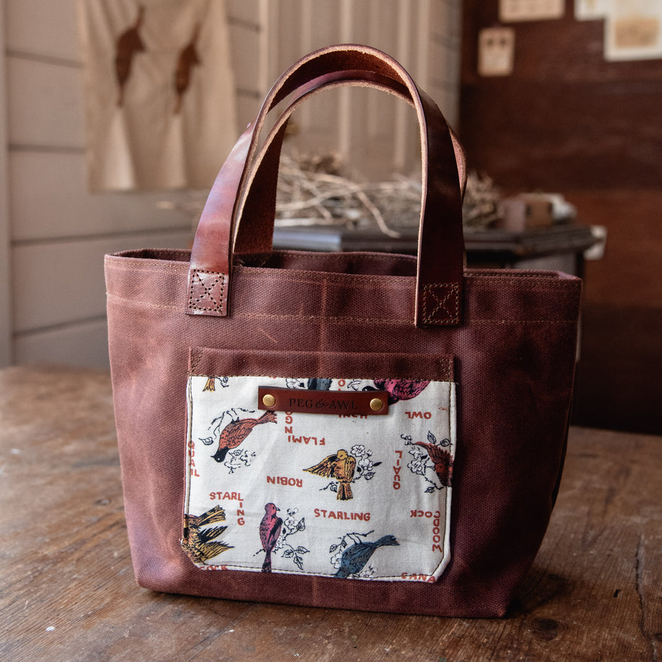 Pipit Tote with Vintage Feedsack: Birds