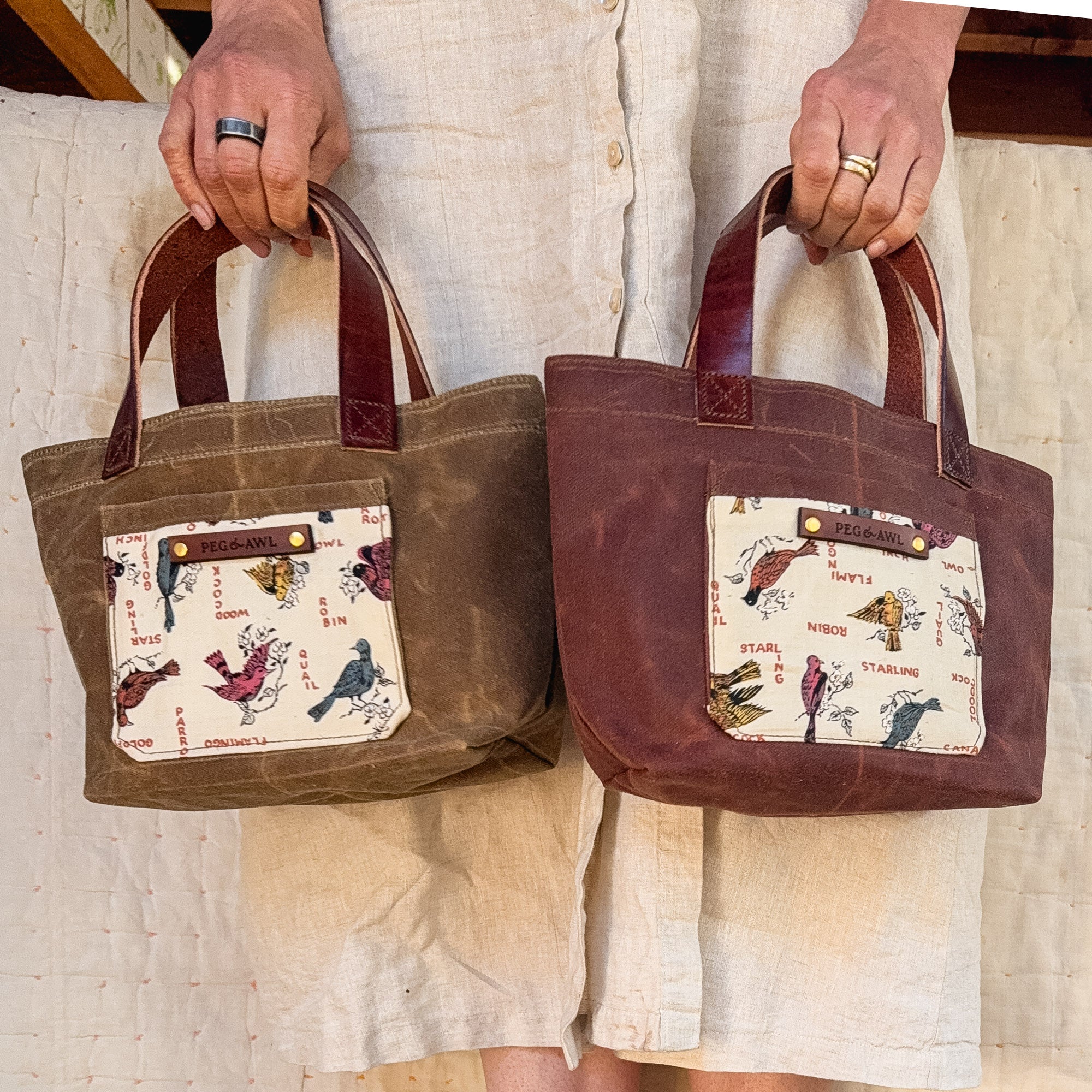 Pipit Tote with Vintage Feedsack: Birds