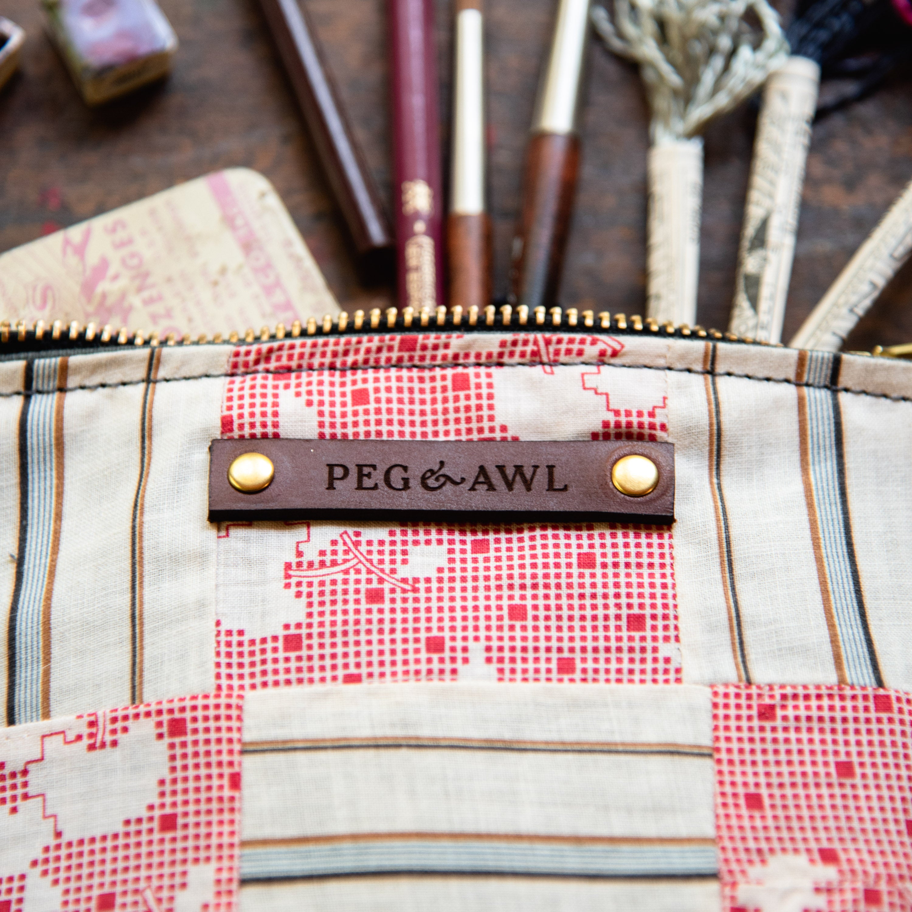 Custom Pouch with Early 1900s Quilt Block: Cherry #2