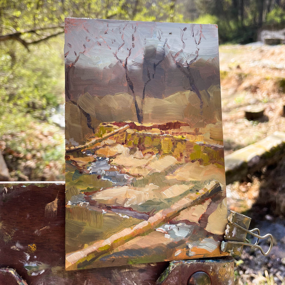 Framed Original Plein Air Painting by Walter Kent: Harmony Hill Ruins