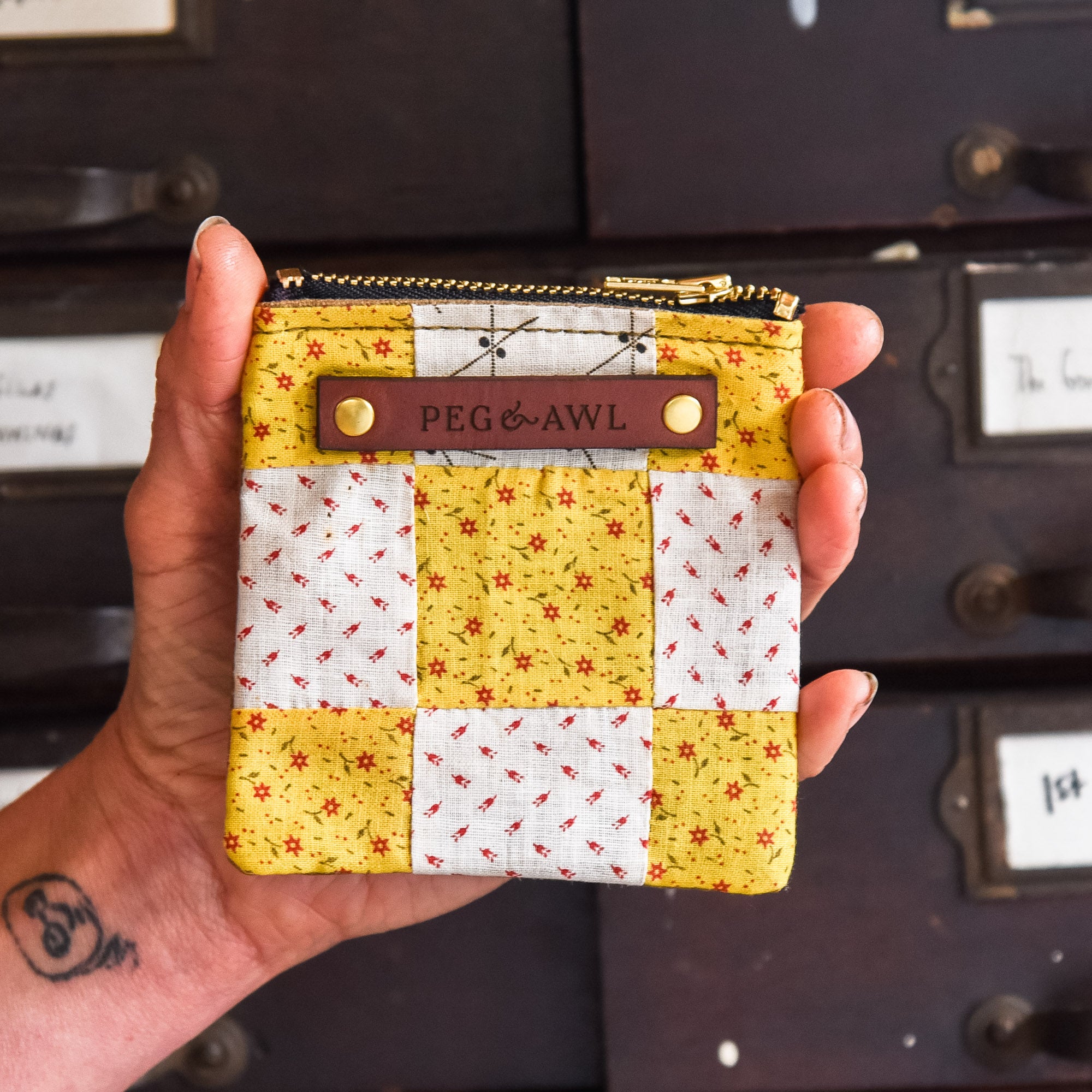 Custom Pouch with Antique Quilt Block: Nathalie