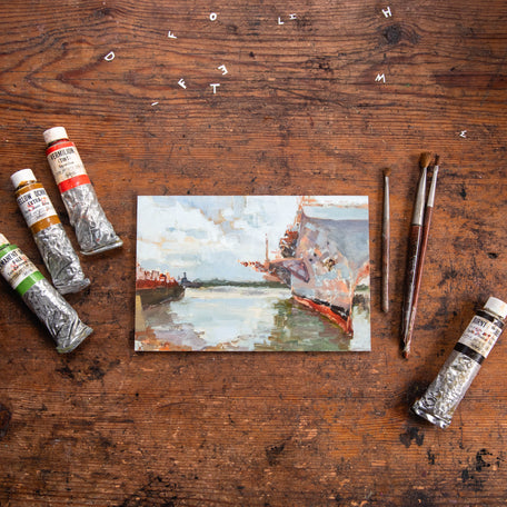 Framed Original Plein Air Painting by Walter Kent: Navy Yard, Phila