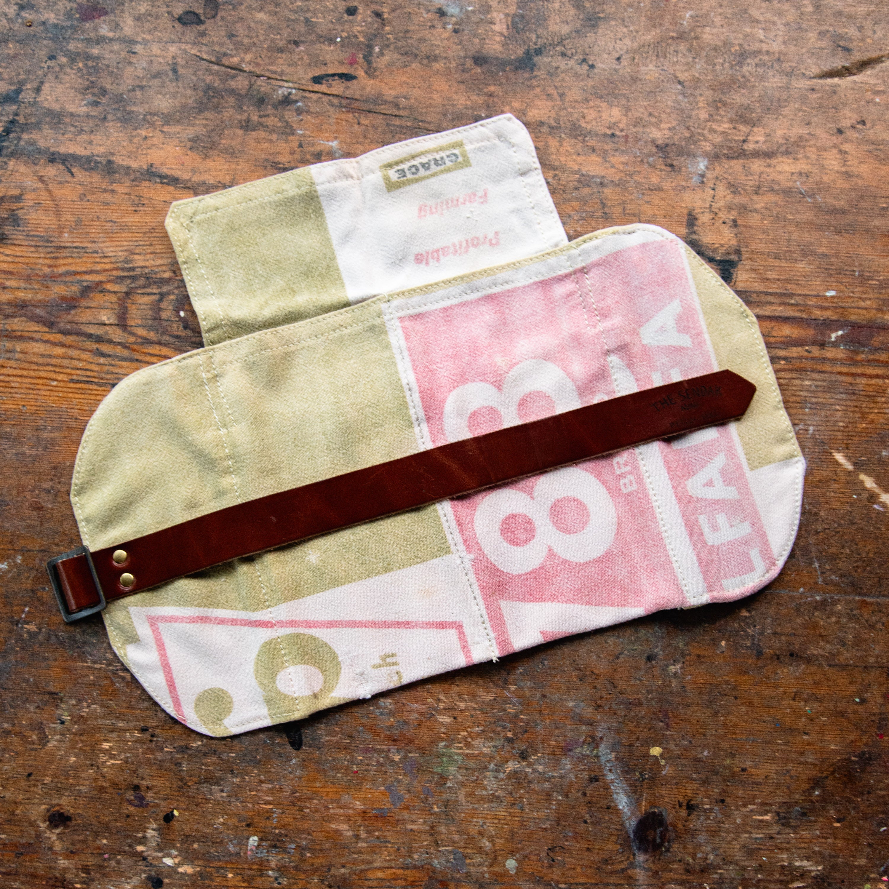 Sendak Mini Artist Roll with Vintage Feedsack: Red + Green No. 1