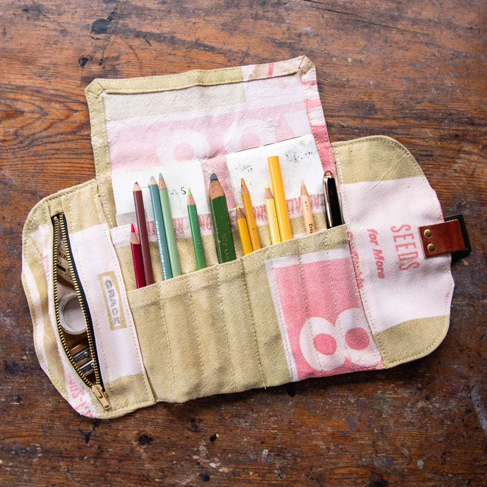 Sendak Mini Artist Roll with Vintage Feedsack: Red + Green No. 2