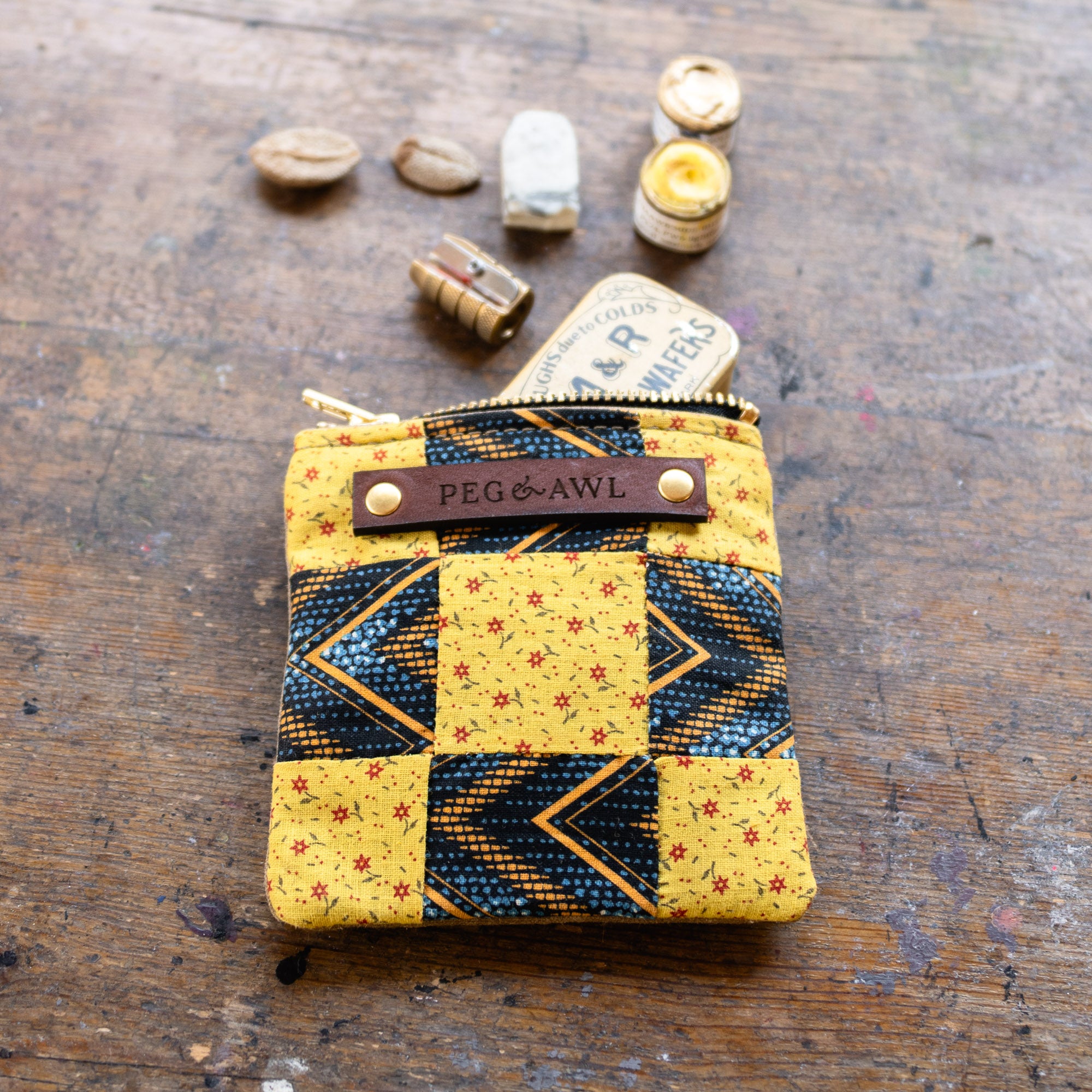 Custom Pouch with Antique Quilt Block: Nora
