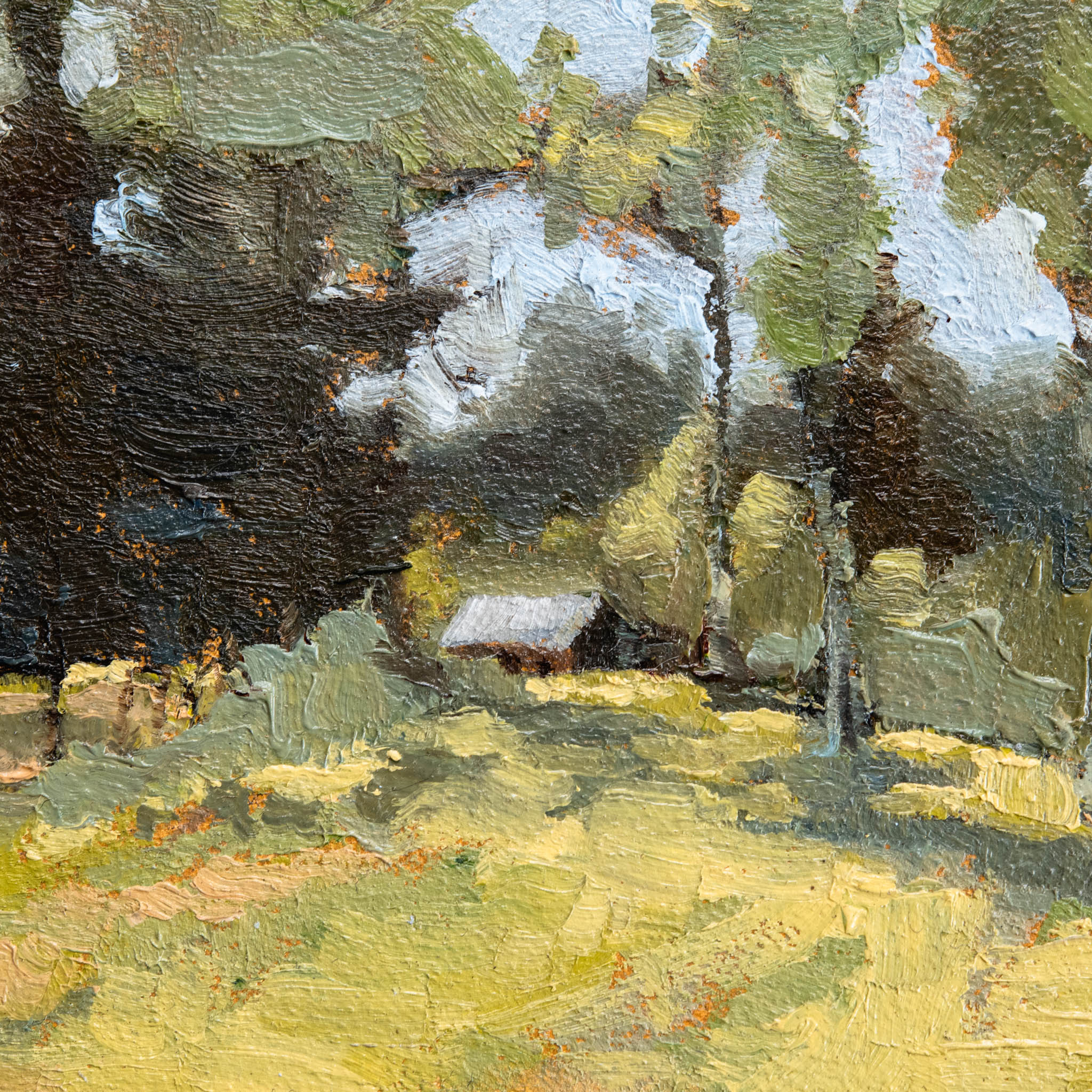 Framed Original Plein Air Painting by Walter Kent: Open Connections, Newtown Square PA