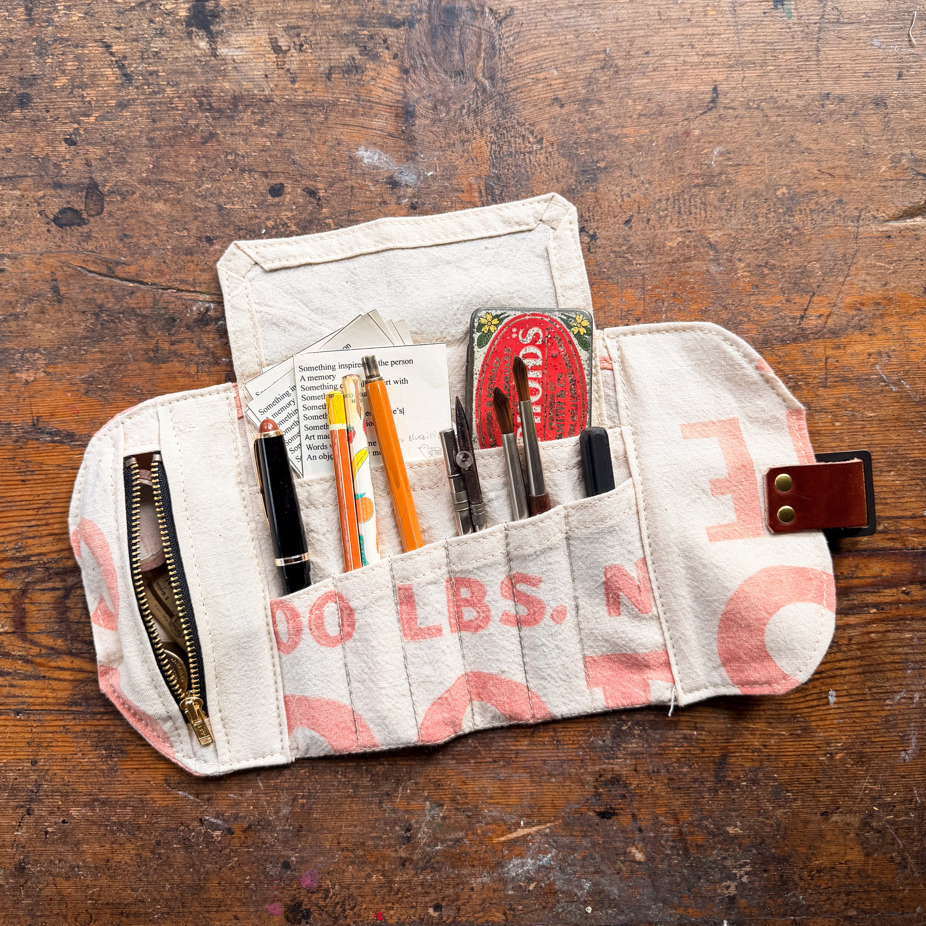 Sendak Nutshell Artist Roll with Vintage Feedsack: Red Letters