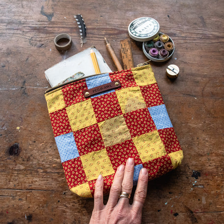 Custom Pouch with Early 1900s Quilt Block: Saffron