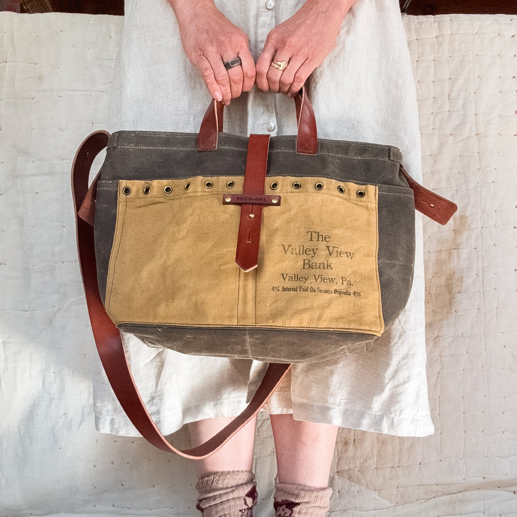 Standard Tote with Antique Bank Bag: Valley View