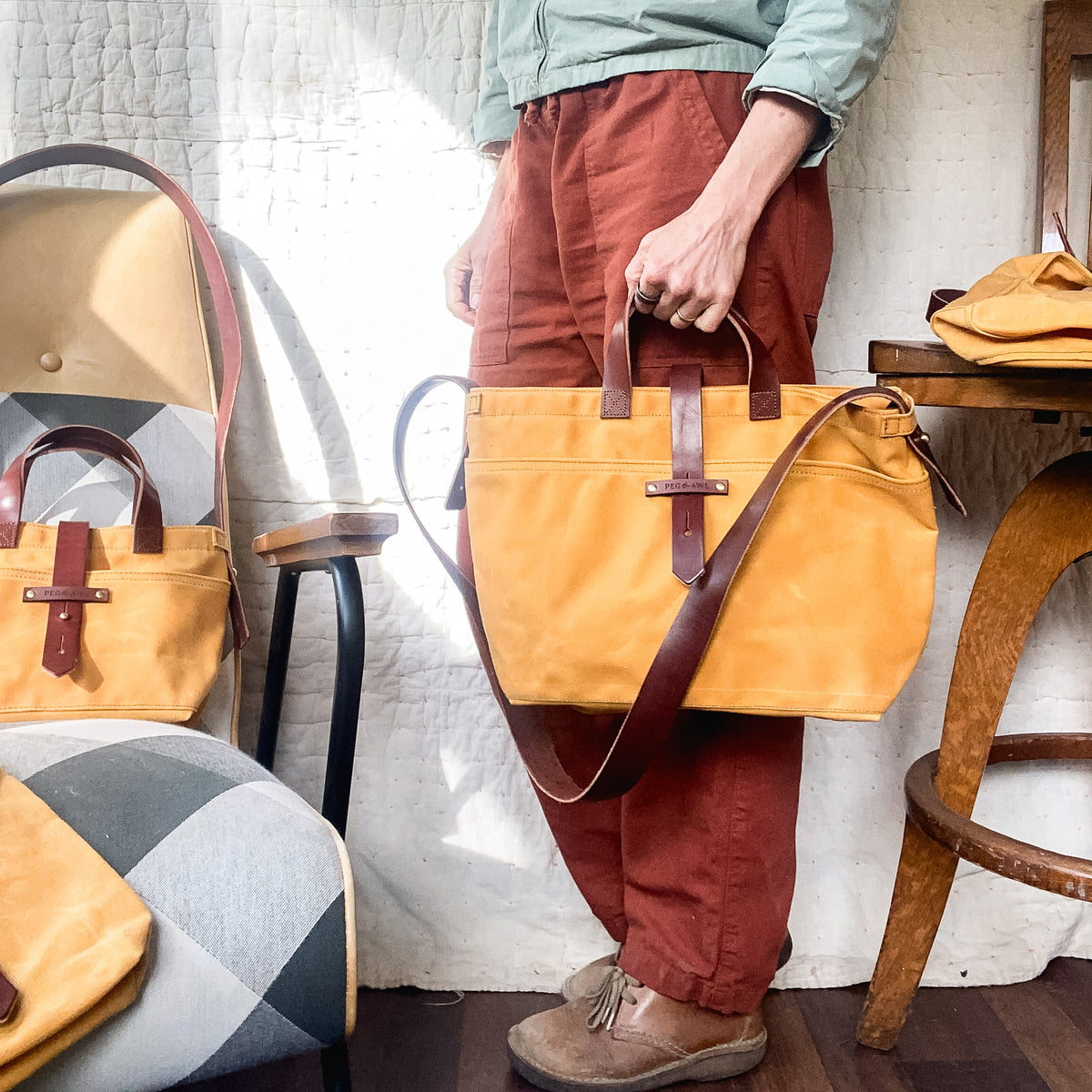 Waxed Canvas Tote in Marigold – Peg and Awl