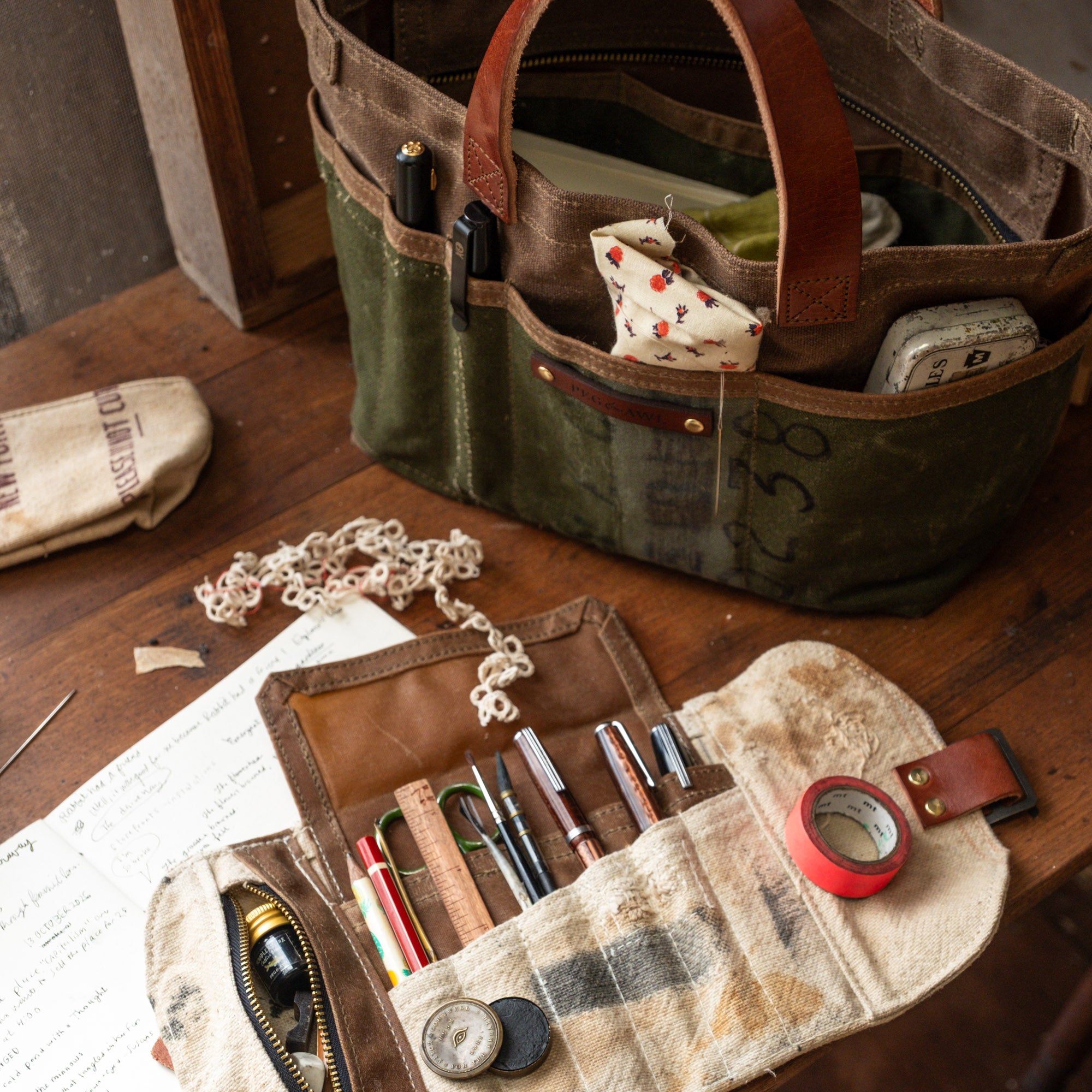 Tove Artist Tote with Army Canvas (Words + or Stitching)