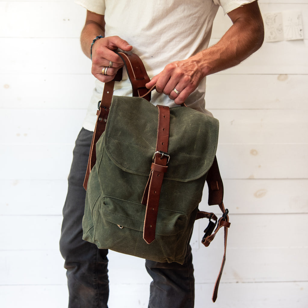 Spice waxed canvas sling bag / fanny pack / chest bag / day bag/ with  leather shoulder strap