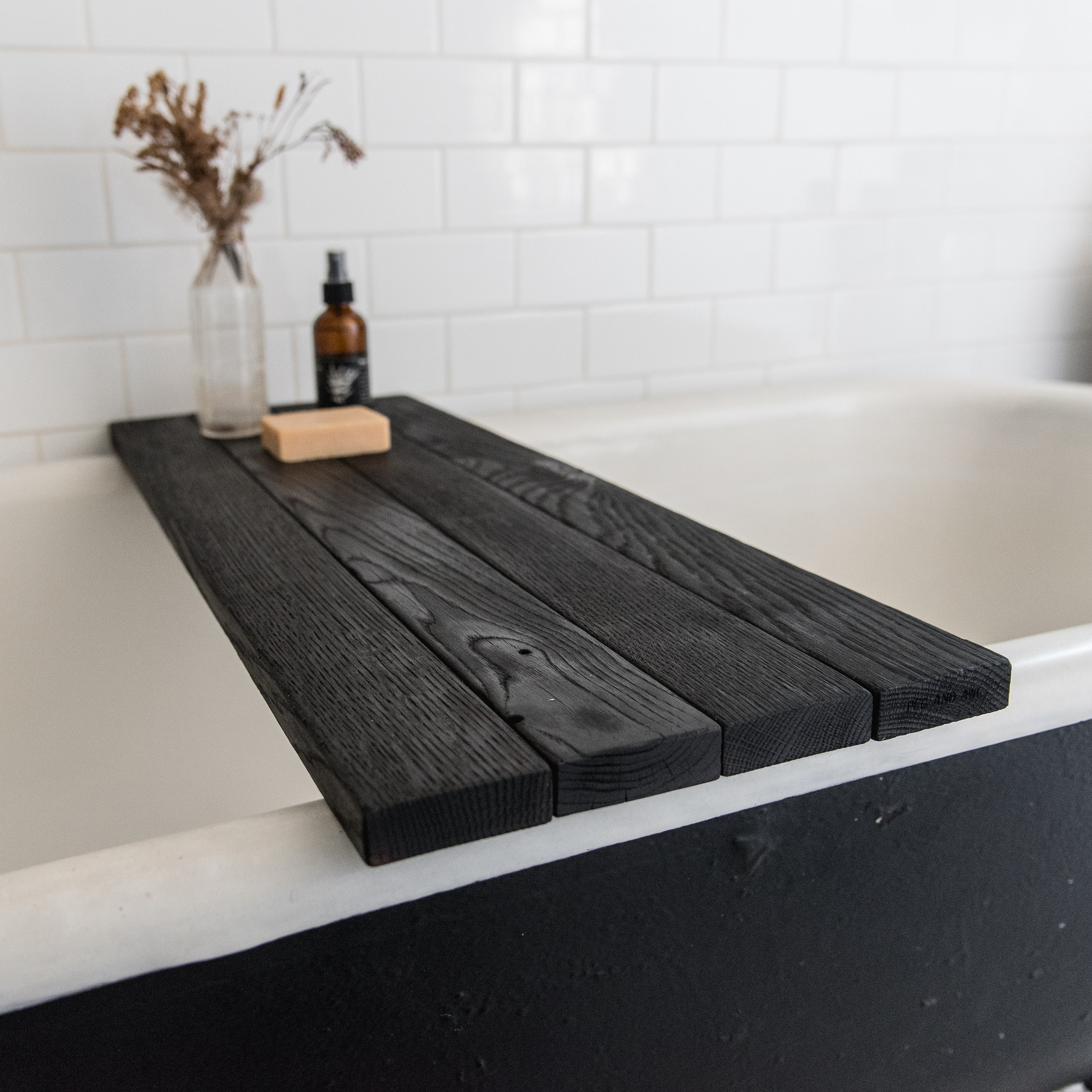 Pitch Black Bathtub Caddy  Reclaimed Wood Bath Tray – Peg and Awl