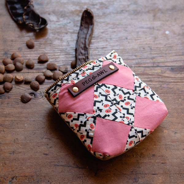Custom Pouch with Antique Hand-Stitched Quilt Block: Cass