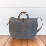Worn Waxed Canvas Tote with Antique Leather | Slate