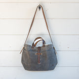 Worn Waxed Canvas Tote with Antique Leather | Slate