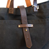 Worn Waxed Canvas Tote with Antique Leather | Coal #1
