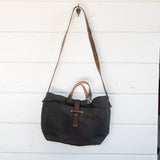Worn Waxed Canvas Tote with Antique Leather | Coal #1