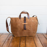 Worn Waxed Canvas Tote with Antique Leather and Zipper | Spice