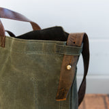 Worn Large Waxed Canvas Tote with Antique Leather | Moss