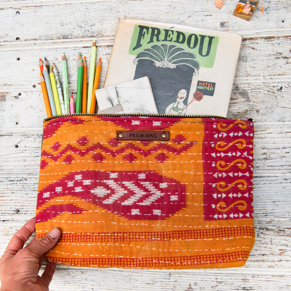 Maker Pouch with Vintage Repaired Kantha: Gertrude