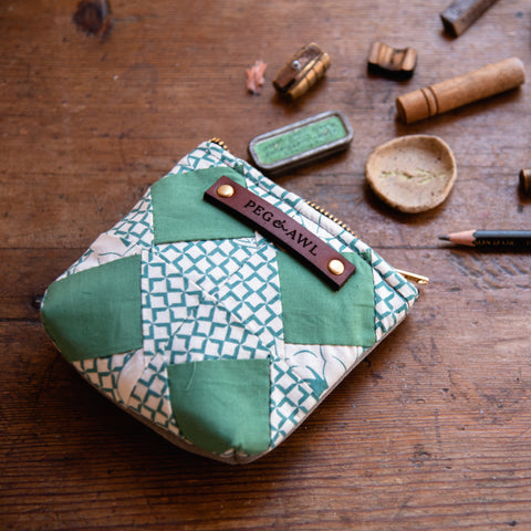 Custom Pouch with Antique Hand-Stitched Quilt Block: Ida