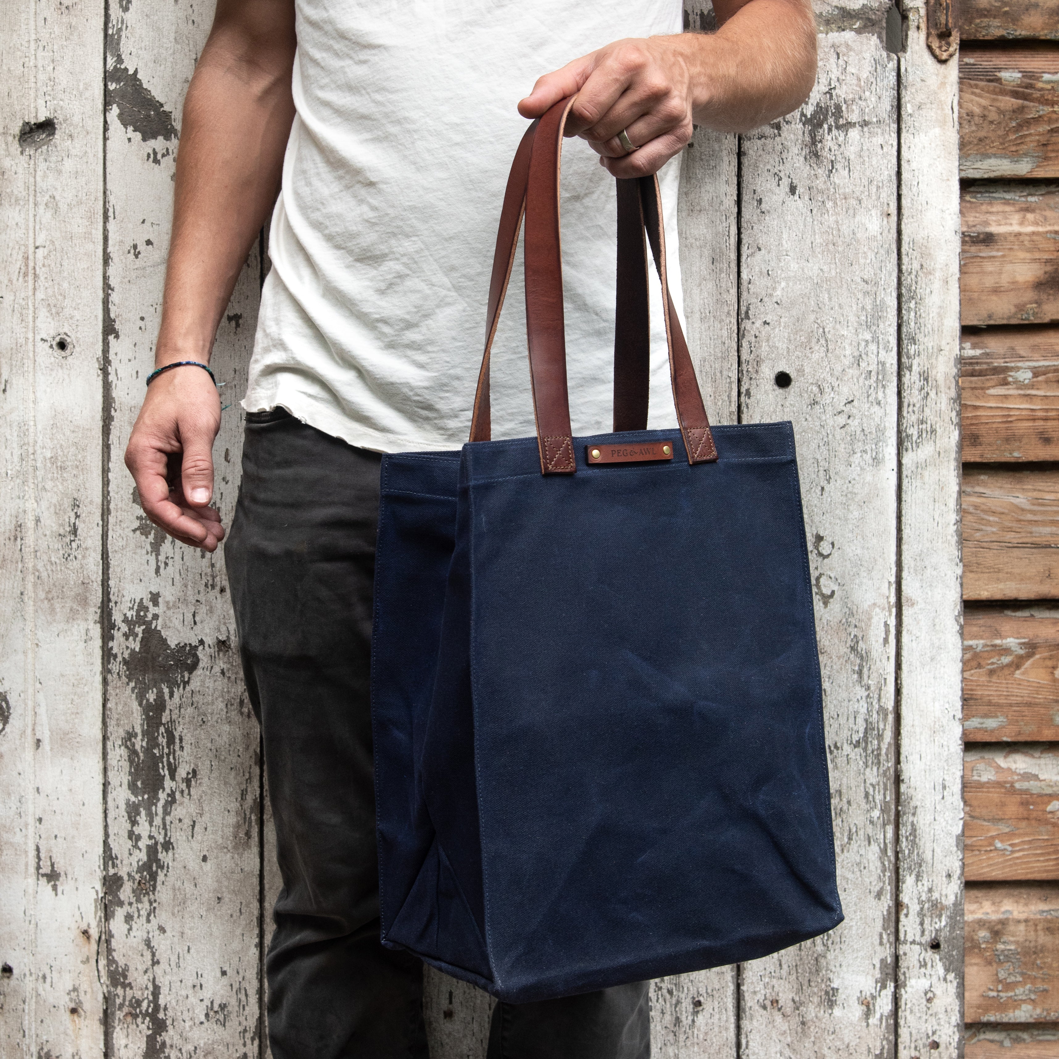 The Marlowe Carryall | Waxed Canvas Shopping Tote Bag – Peg and Awl