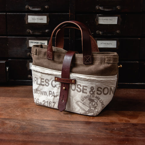 Mini Tote with Vintage Hardware Store Canvas Half Apron: Moose