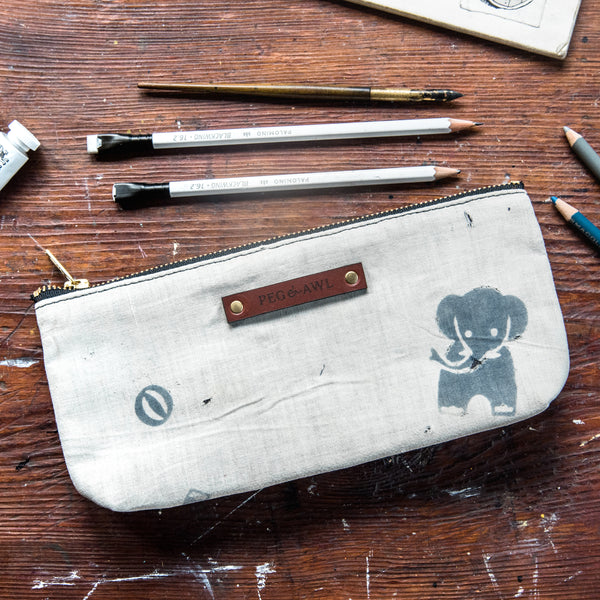 Scholar Pouch with 1920s Japanese Textile No. 4: Elephant No. 3