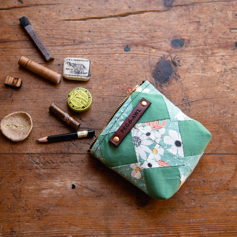 Custom Pouch with Antique Hand-Stitched Quilt Block: Poppy