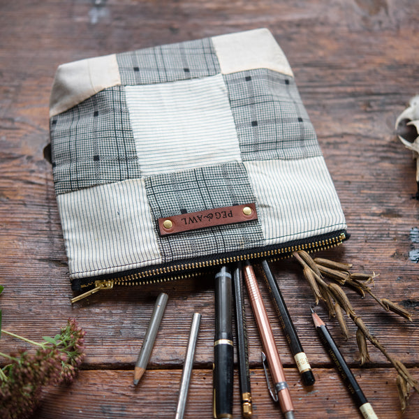 Custom Pouch with 1800s Hand-stitched Quilt Block: Ami