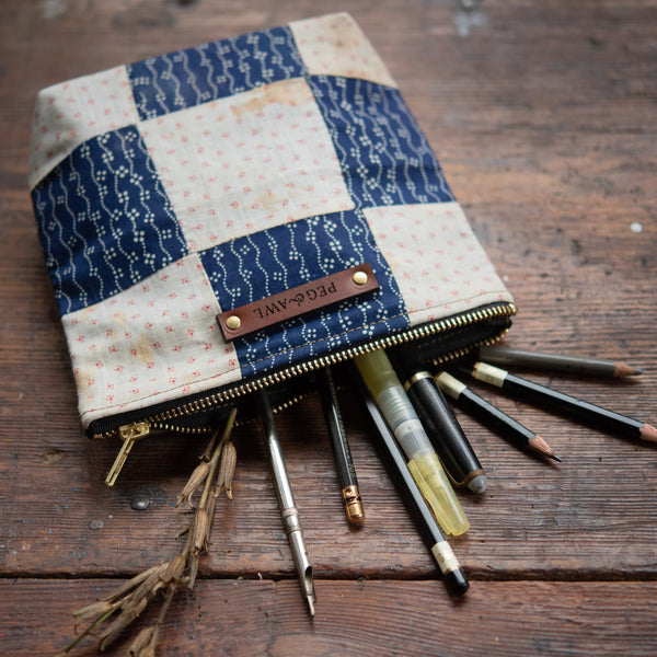 Custom Pouch with 1800s Hand-stitched Quilt Block: Ezra