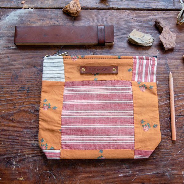 Custom Pouch with Early 1900s Hand-Stitched Quilt Block: Rosalind