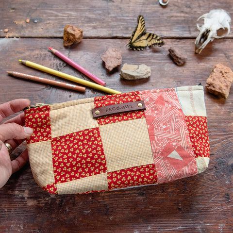 Scholar Pouch with Late 1800s Quilt: Amelia No. 6