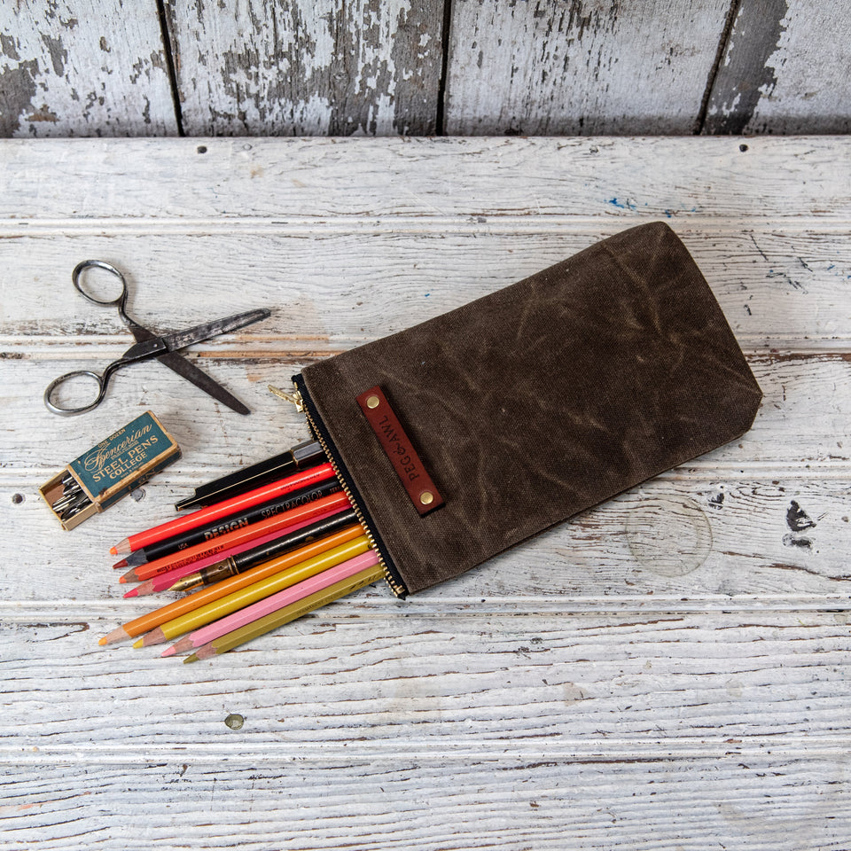 Leather Stationery Pencil Pen Case Art Pouch Office College