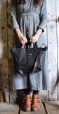 Worn Waxed Canvas Tote with Antique Leather | Slate