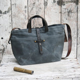 Worn Waxed Canvas Tote with Antique Leather | Slate