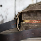 Worn Waxed Canvas Tote with Antique Leather and Zipper | Moss
