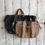 Worn Large Waxed Canvas Tote with Antique Leather | Moss