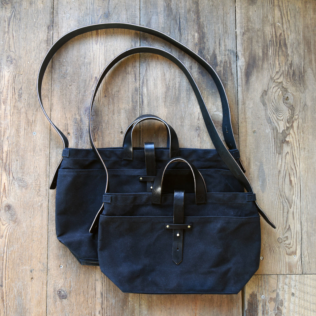 Waxed Canvas and Leather Everyday Tote Handbag, Wild Rose Charcoal and Black