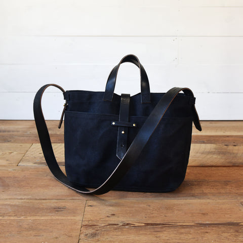 All Black Waxed Canvas Tote by Peg and Awl
